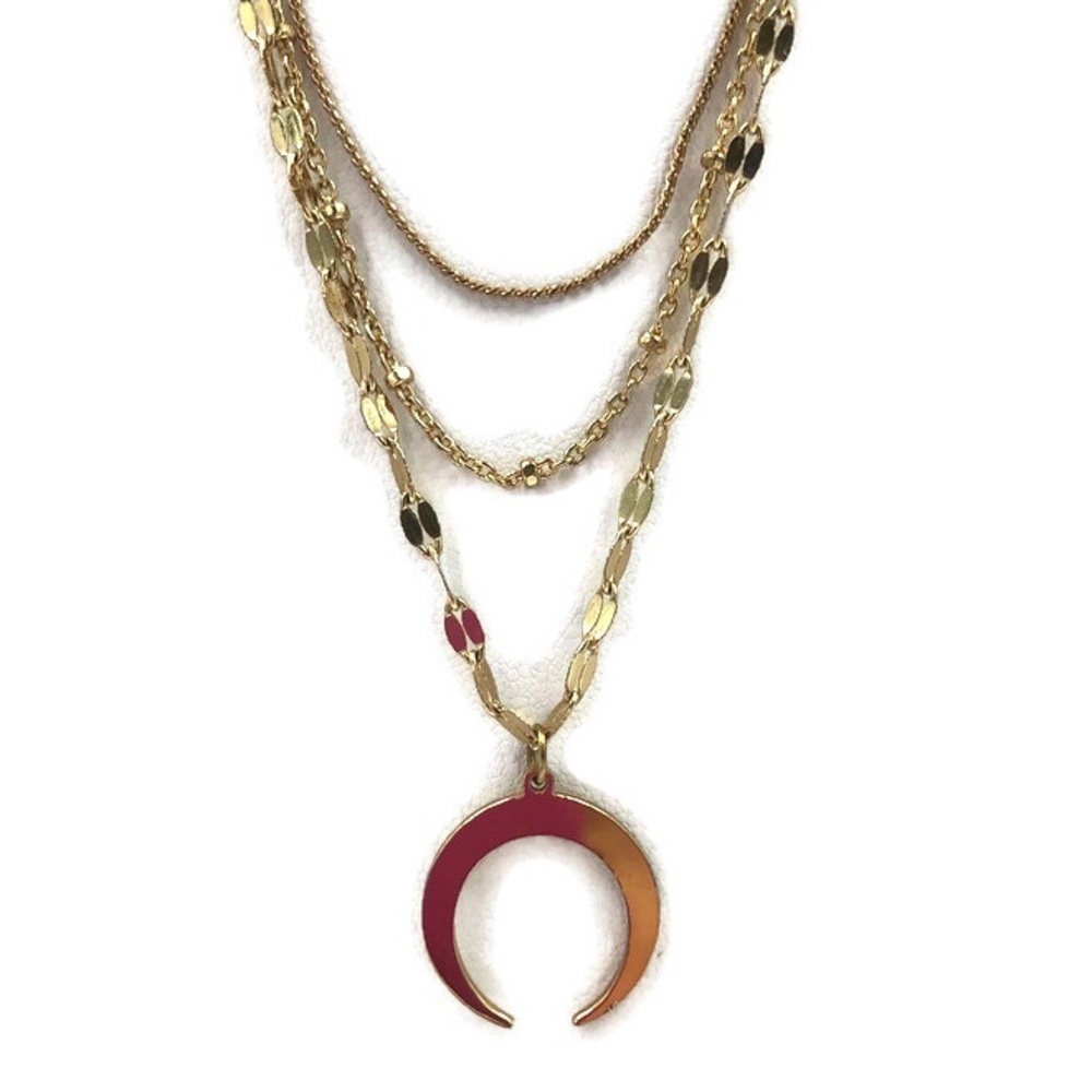 Necklace autumn half moon boho layered gold Tone - Picture 3 of 9